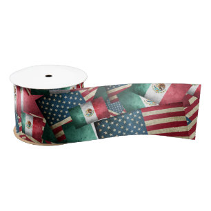 Distressed Mexican/American Flags  - US & Mexican Satin Ribbon