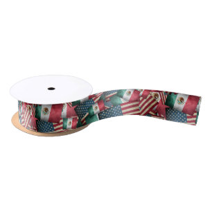 Distressed Mexican/American Flags  - US & Mexican Satin Ribbon
