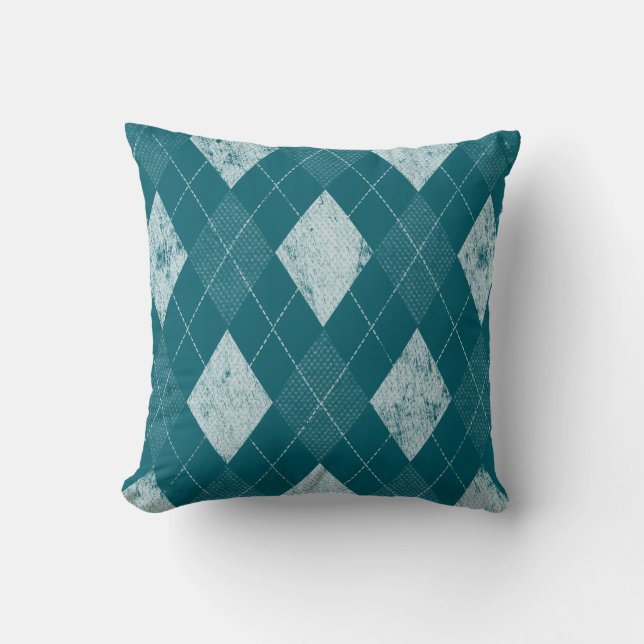Distressed Monochrome Argyle Cushion (Front)