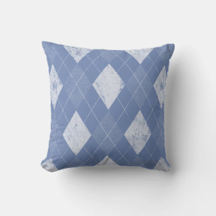 Distressed Monochrome Argyle Periwinkle Cushion