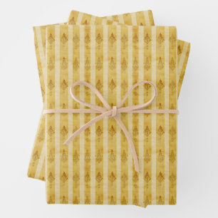 Distressed Motifs on Yellow Stripes Wrapping Paper Sheet