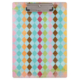 Distressed Multi Coloured Diamond Patterned Clipboard