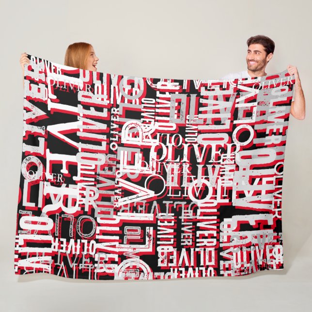 Distressed Names Replicated Modern Typography Fleece Blanket (In Situ)
