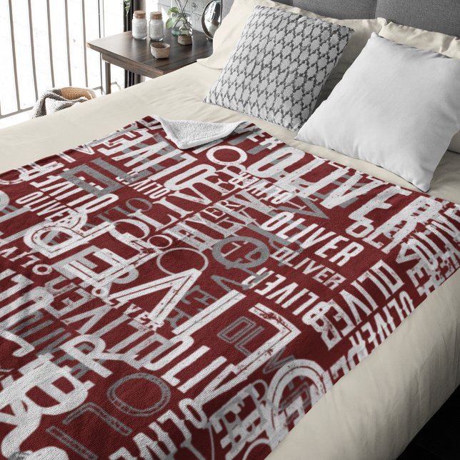 Distressed Names Replicated on Modern Dark-Red Fleece Blanket (Creator Uploaded)