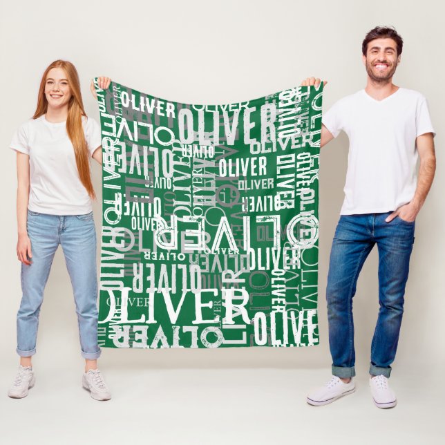 Distressed Names Replicated on Modern Green Fleece Blanket (In Situ)