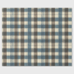 Distressed Navy and Taupe Plaid for Father’s Day Wrapping Paper