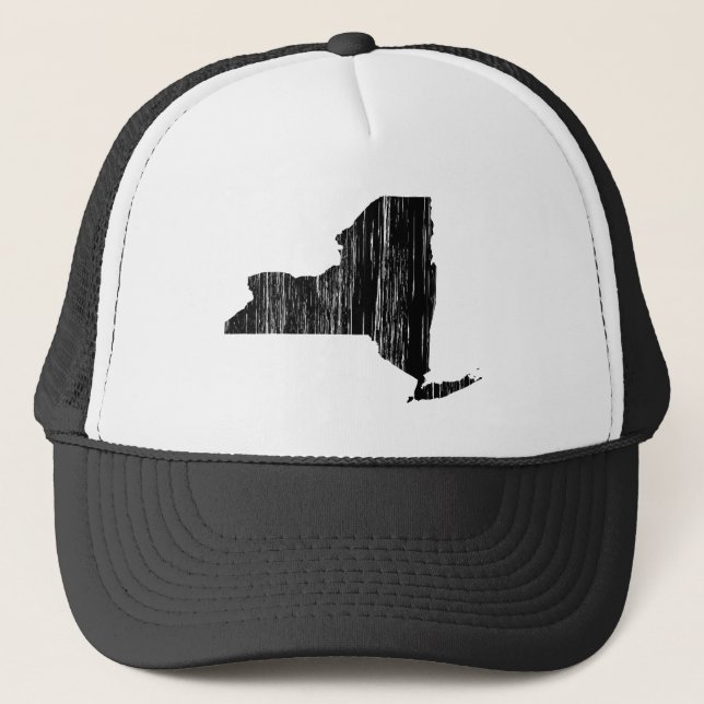 Distressed New York State Outline Trucker Hat (Front)