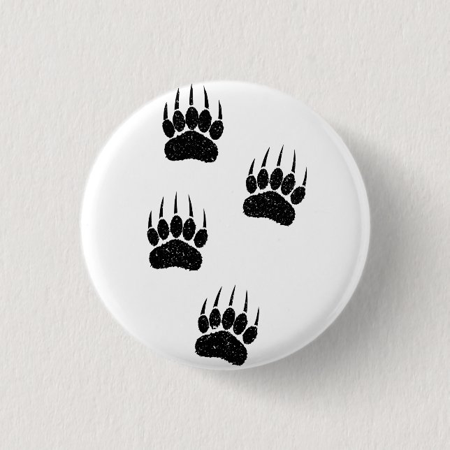 Distressed Old Paper Print Black Bear Paws 3 Cm Round Badge (Front)