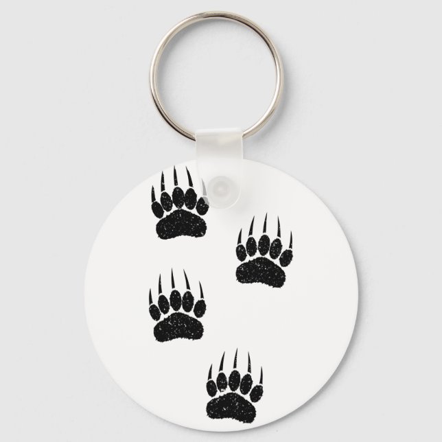 Distressed Old Paper Print Black Bear Paws Key Ring (Front)