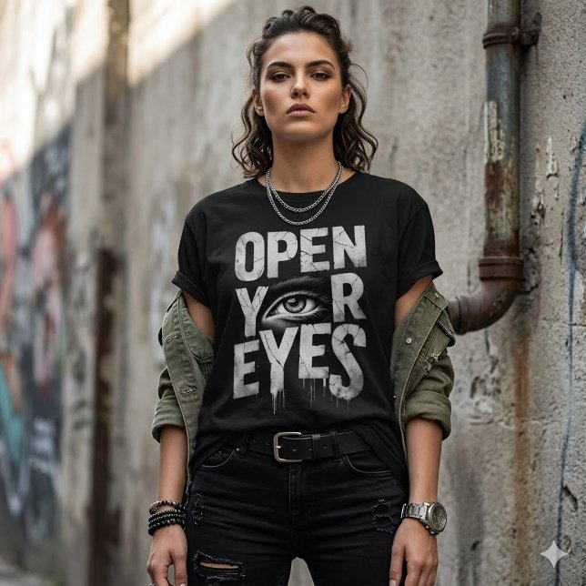 Distressed Open Your Eyes Eye Graphic T-Shirt (Creator Uploaded)