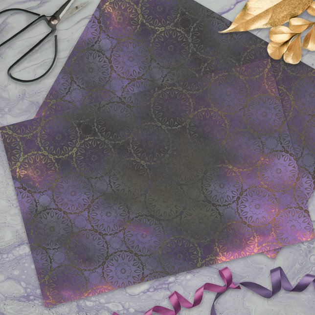 Distressed Ornate Dark Purple Pink Gold Damask  Tissue Paper (Creator Uploaded)