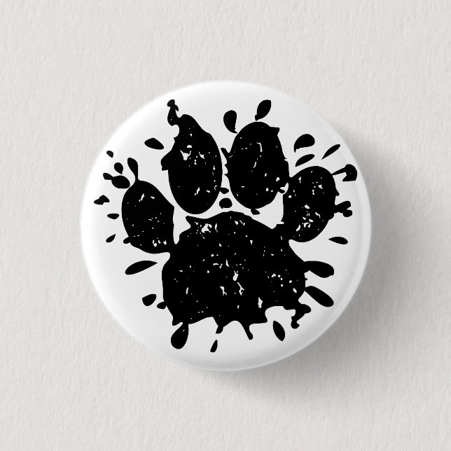 Distressed Paint Splatter Dog Paw Print 3 Cm Round Badge (Front)