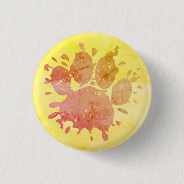 Distressed Paint Splatter Dog Paw Print 3 Cm Round Badge (Front)