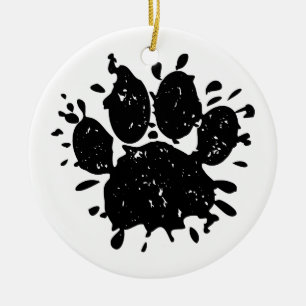 Distressed Paint Splatter Dog Paw Print Ceramic Ornament