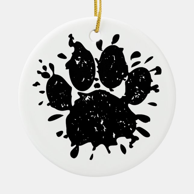 Distressed Paint Splatter Dog Paw Print Ceramic Ornament (Front)
