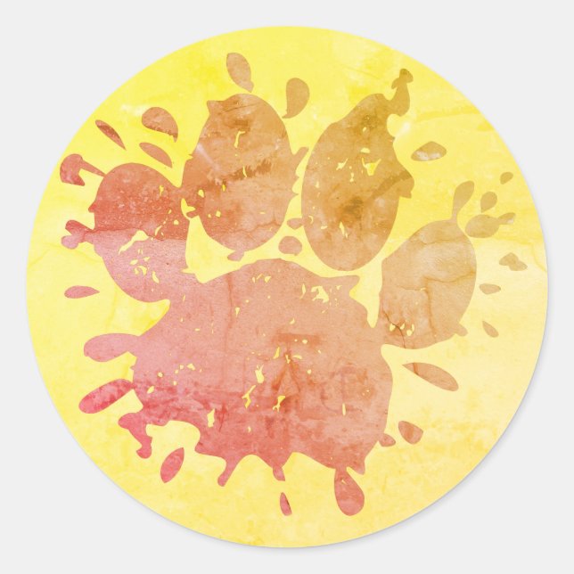 Distressed Paint Splatter Dog Paw Print Classic Round Sticker (Front)