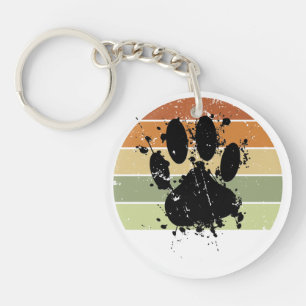 Distressed Paint Splatter Dog Paw Retro Sunset Key Ring
