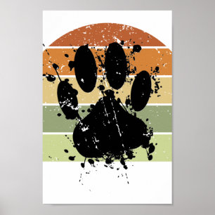 Distressed Paint Splatter Dog Paw Retro Sunset Poster