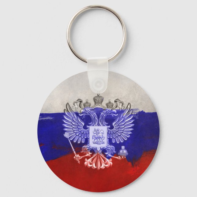 Distressed Painted Flag of Russia with Eagle Key Ring (Front)