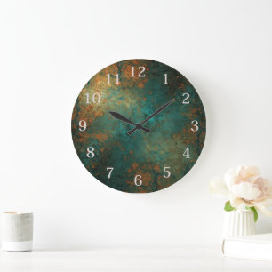 Distressed Patina Copper Vintage Ephemera Large Clock