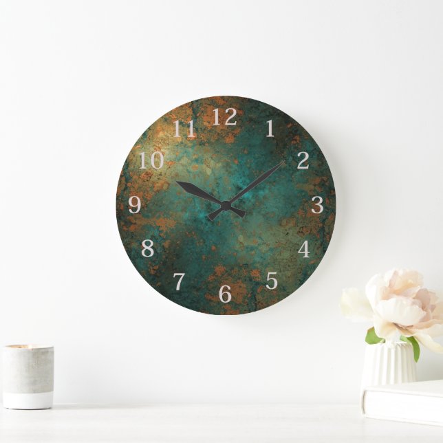 Distressed Patina Copper Vintage Ephemera  Large Clock (Home)