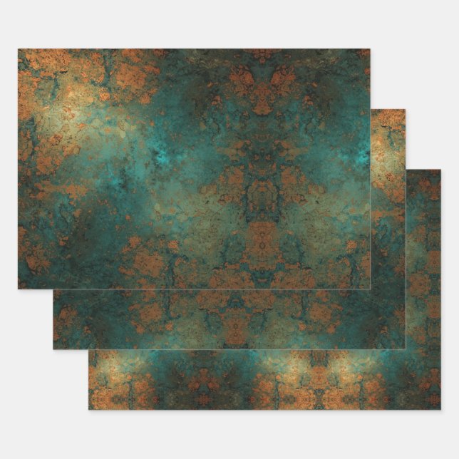 Distressed Patina Copper Vintage Ephemera  Wrapping Paper Sheet (Set)