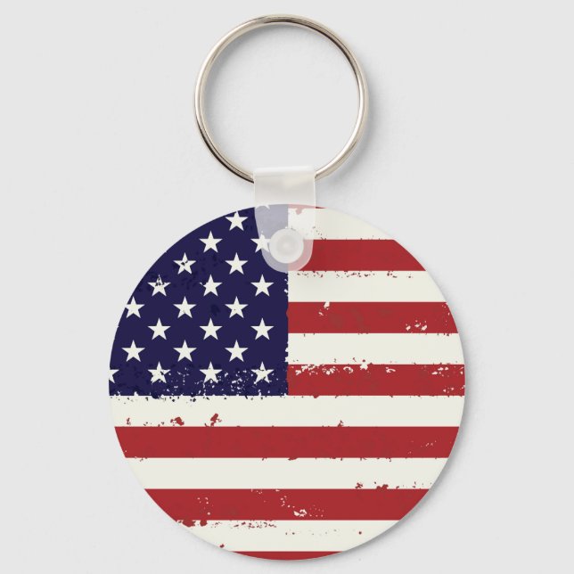 Distressed Patriotic American Flag Key Ring (Front)
