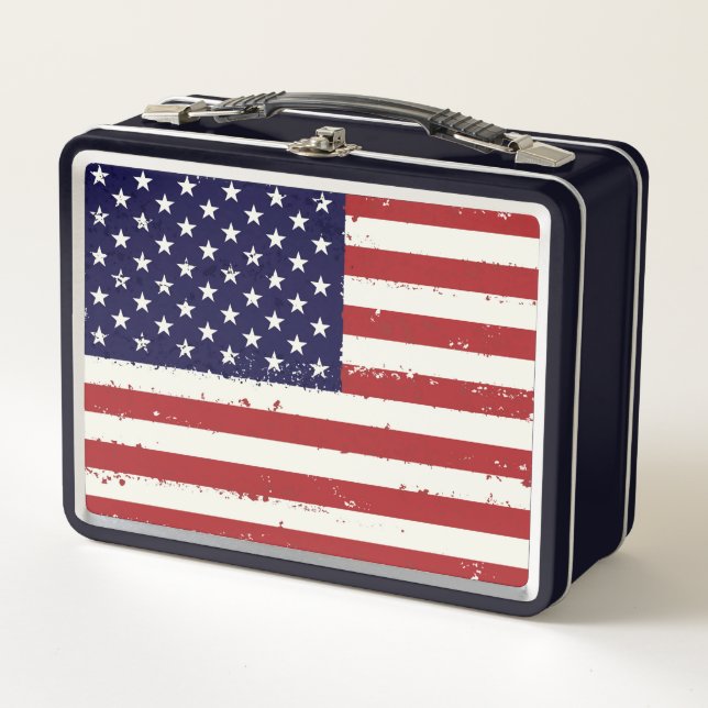 Distressed Patriotic American Flag Metal Lunch Box (Front)