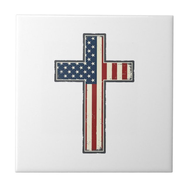 Distressed Patriotic Cross Vector Design_1 Ceramic Tile (Front)