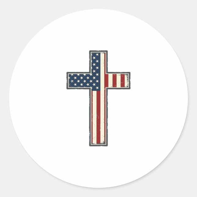 Distressed Patriotic Cross Vector Design_1 Classic Round Sticker (Front)