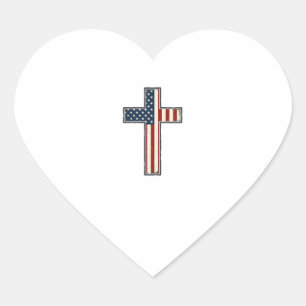 Distressed Patriotic Cross Vector Design_1 Heart Sticker