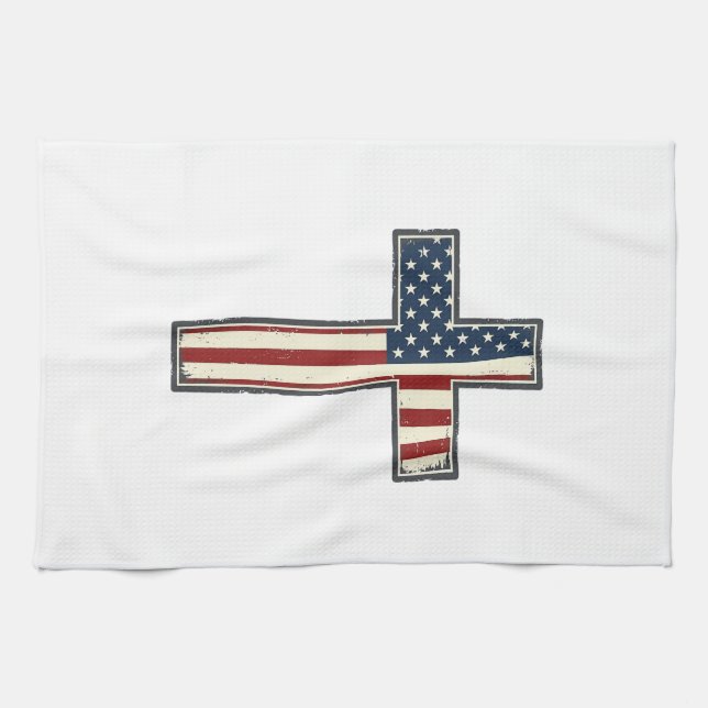 Distressed Patriotic Cross Vector Design_1 Tea Towel (Horizontal)