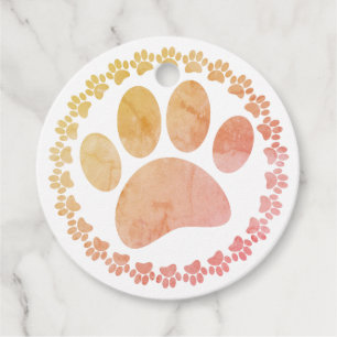 Distressed Paw And Round Frame Dog Print Pattern Favour Tags