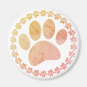Distressed Paw And Round Frame Dog Print Pattern Magnet