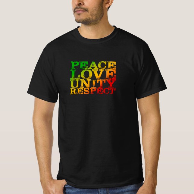 Distressed Peace Love Unity Respect Rasta Reggae  T-Shirt (Front)
