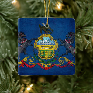 Distressed Pennsylvania Flag Ceramic Ornament