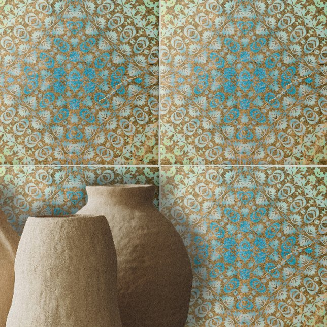 Distressed Persian Turquoise Brown Geometric Ceramic Tile (Creator Uploaded)
