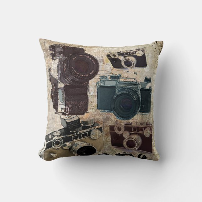 distressed photographer photography retro Camera Cushion (Front)