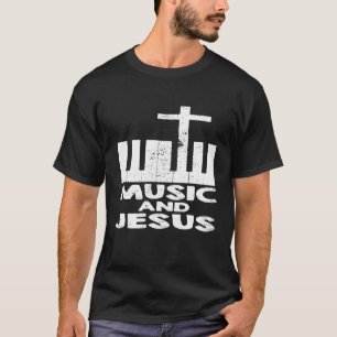 Distressed Piano Keyboard and a Cross Christian B T-Shirt