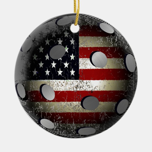 Distressed Pickleball Flag Ceramic Ornament (Front)