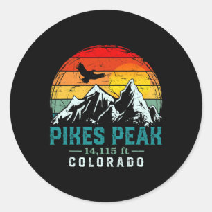 Distressed Pikes Peak Mountain Colorado Retro Hiki Classic Round Sticker