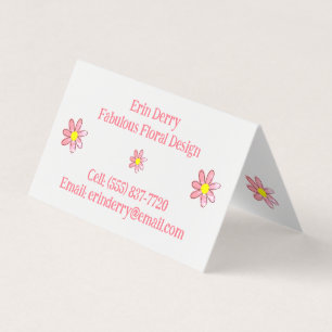 Distressed Pink Flowers Folded Business Cards