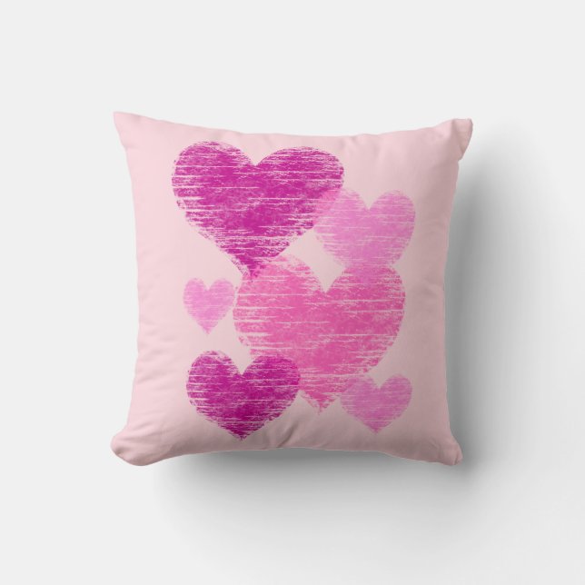 Distressed Pink Heart Collage Cushion (Front)