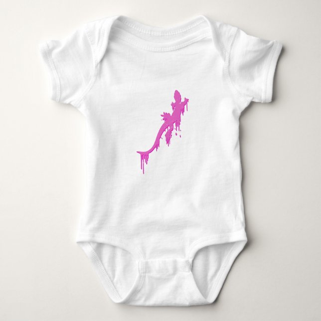 Distressed Pink Salamander With Paint Drip Baby Bodysuit (Front)