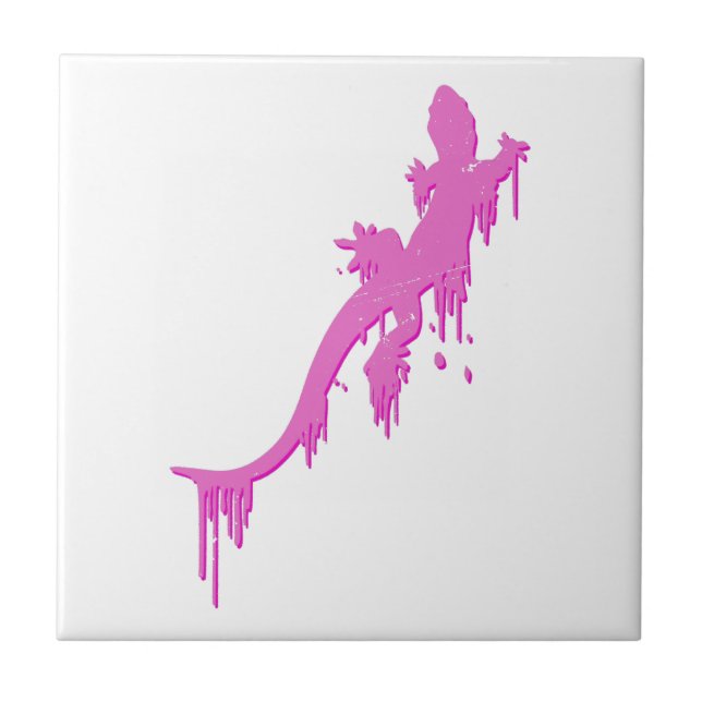 Distressed Pink Salamander With Paint Drip Ceramic Tile (Front)