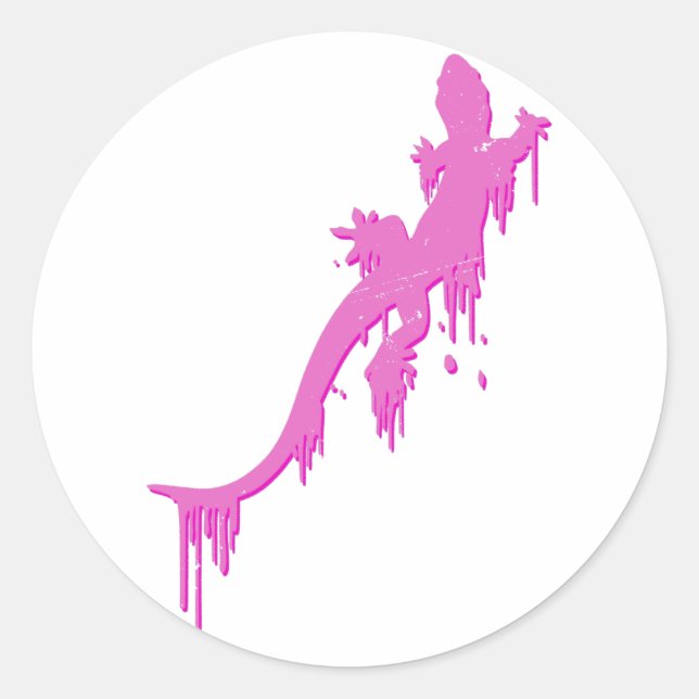 Distressed Pink Salamander With Paint Drip Classic Round Sticker (Front)