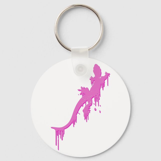 Distressed Pink Salamander With Paint Drip Key Ring (Front)