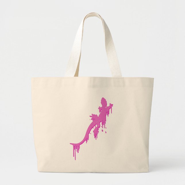 Distressed Pink Salamander With Paint Drip Large Tote Bag (Front)