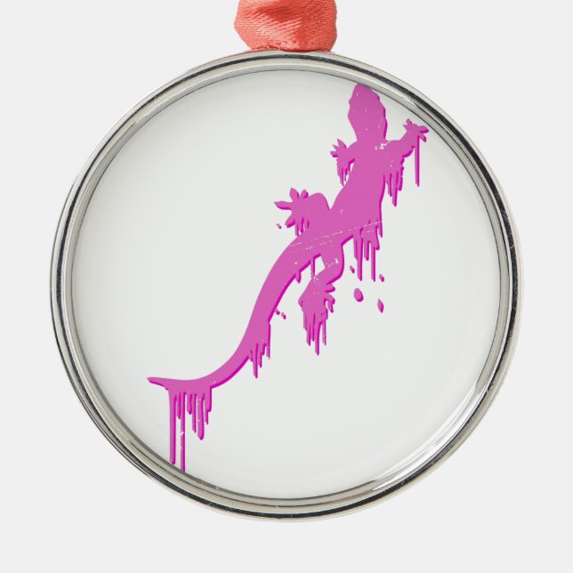 Distressed Pink Salamander With Paint Drip Metal Tree Decoration (Front)