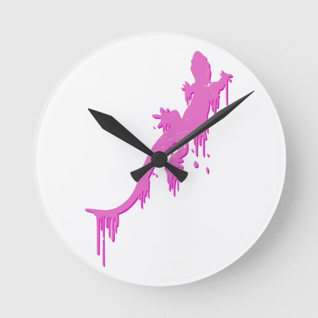 Distressed Pink Salamander With Paint Drip Round Clock (Front)